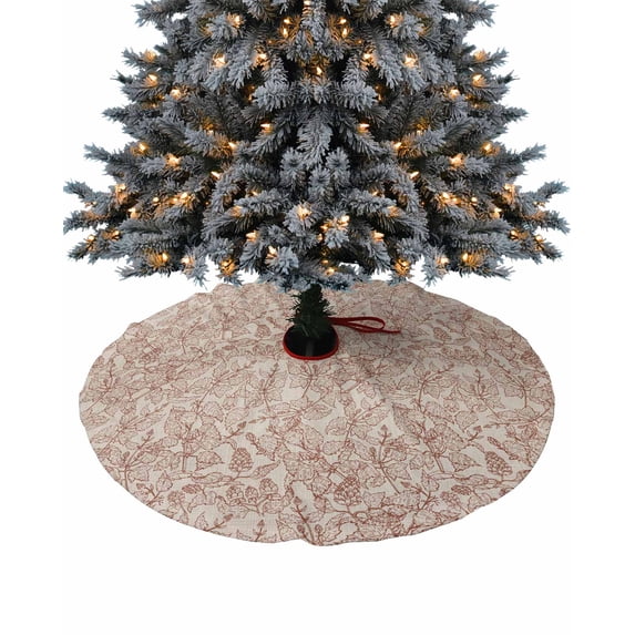 Red Floral Christmas Tree Skirt 36 Inches Large Christmas Skirt Tree, Modern Vintage Flowers Pastoral Botanical Tree Skirt Christmas Decorations for Fireplace Party Holidays Indoor Outdoor