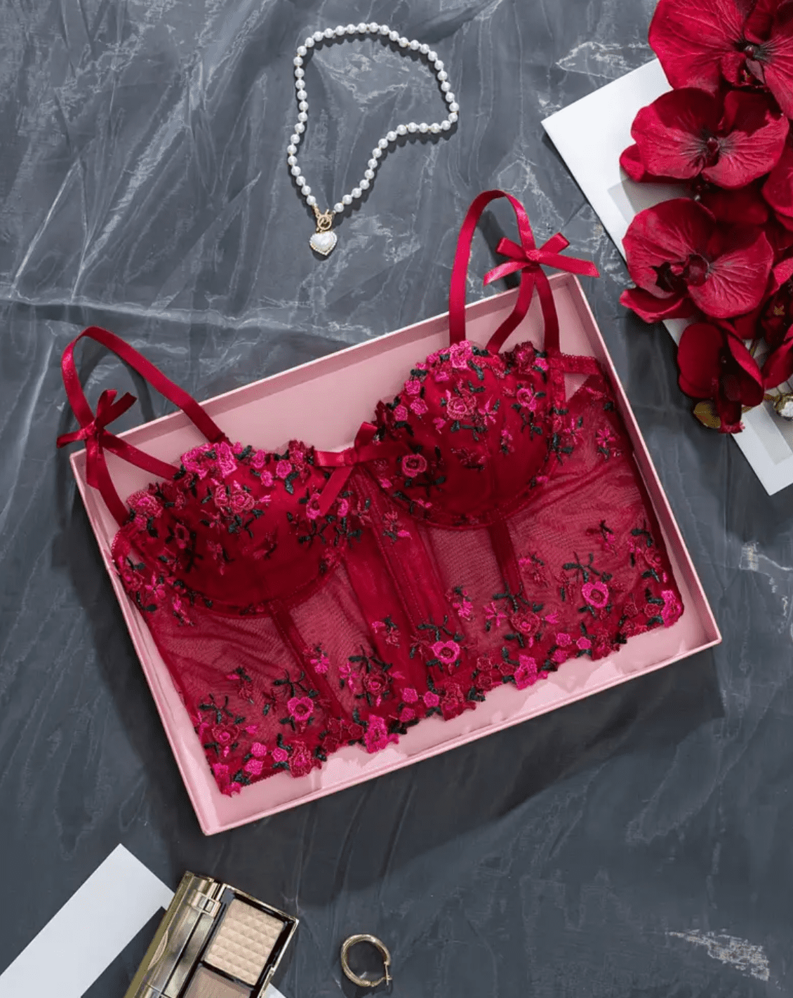 Red Floral Corset Top — free download
