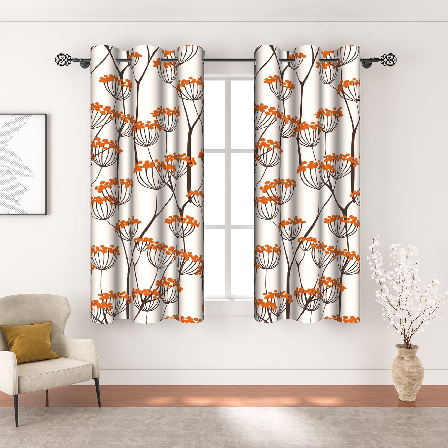 Red Floral Curtains,Rustic Blackout Window Drapes for Bedroom Living Room 2 Panel Sets,42x63 Inch