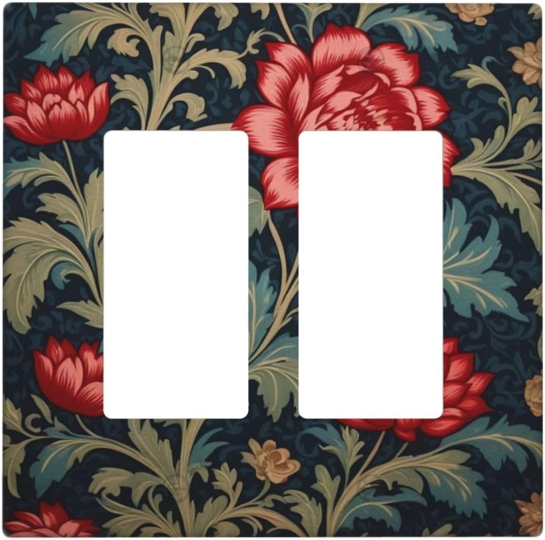 Red Floral with Green Blue Leafy 2 Gang Light Switch Covers Single ...