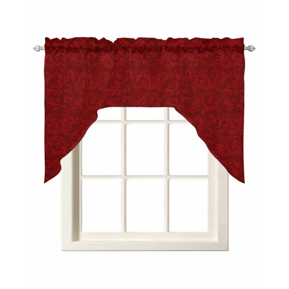 Red Floral Kitchen Swag Valances for Windows, Country Farmhouse Abstract Flowers Pattern Swag Valances Curtains for Living Room, Rod Pocket Window Treatments for Bathroom, Bedroom, Cafe, 56"x36"