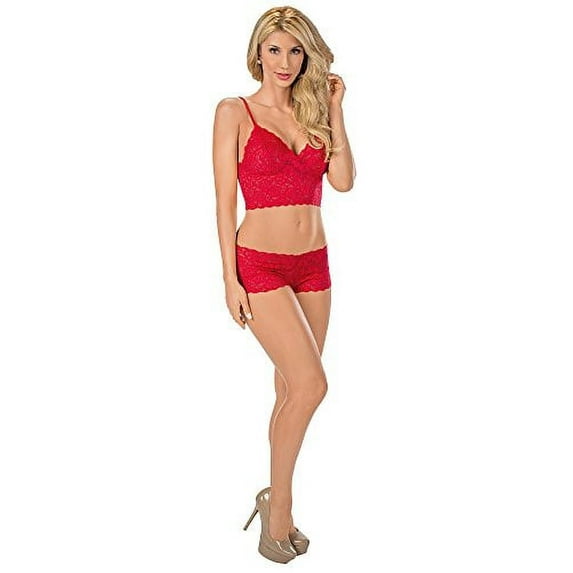 Red Floral Lace Exotic Cami & Boy Short Lingerie Set (Large)