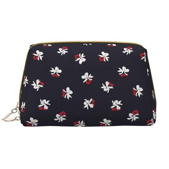 Red Floral Makeup Bag, Large Capacity Travel Cosmetic Bag for Women Girls- Travel Toiletry Bag Leather Portable Waterproof Makeup Case Organizer with Handle