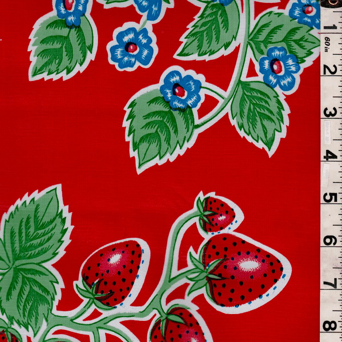 Red Floral Oilcloth, Fabric By the Yard