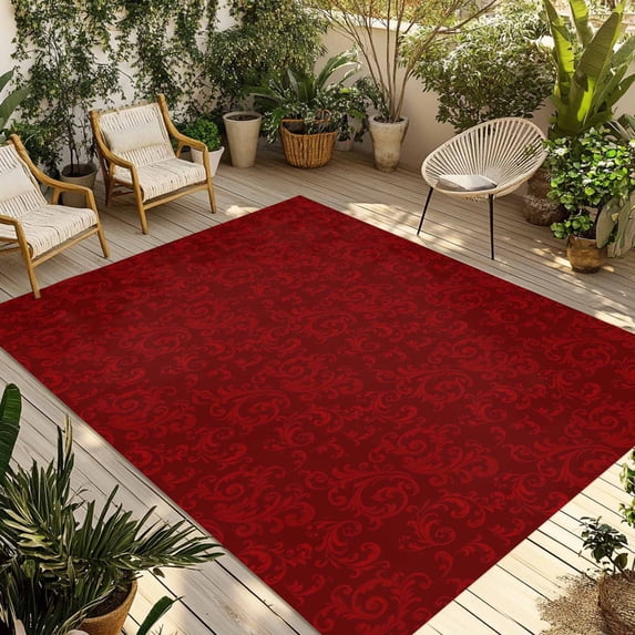 Red Floral Outdoor Rug 5x8 Ft - Reversible Patio Rug Outdoor Camping Rugs, Country Farmhouse Abstract Flowers Pattern Washable Indoor Outdoor Area Rugs, Non-Slip Outdoor Carpet Runner for Deck/Porch