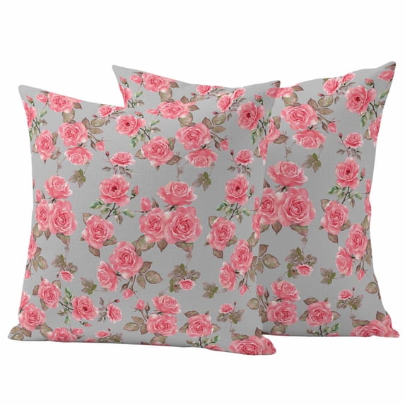 Red Floral Outdoor Waterproof Pillow Covers, Farmhouse Garden Flowers Botanical Decorative Square Throw Pillowcase Sofa Cushion Sham for Patio/Couch/Chair, 16"x16" 2 Pack