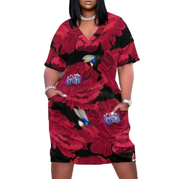 Red Floral Pattern Buzzing Bees Summer Dresses for Women Beach Boho