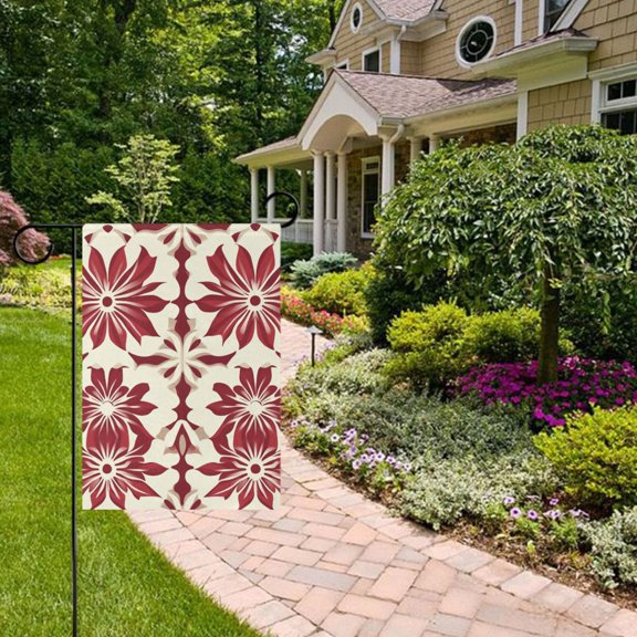 Red Floral Pattern Garden Flag 12x18 inch Double Sided Outside Yard Decorations for Home Outdoor