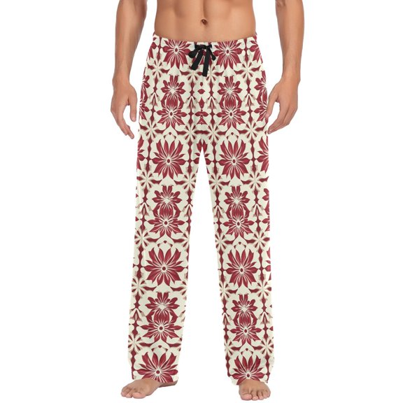 Red Floral Pattern Mens Pajama Pant Sleep and Lounge Bottons with Pockets