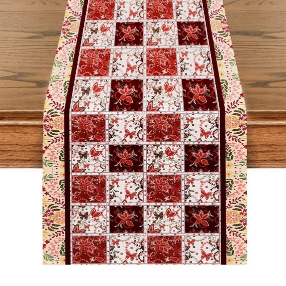Red Floral Pattern Table Runner, Bohemian Style Tablecloth, Suitable for Kitchen, Dining Room and Living Room, Display Wedding Party Table Setting Decoration