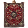 thumbnail image 1 of Red Floral Persian Rug Flannel Blankets Soft Throw Blanket Winter Travel Office Outdoor Bedspread, 1 of 6