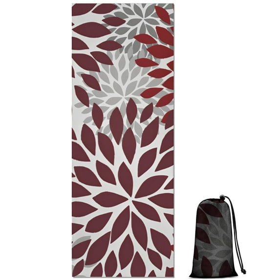 Red Floral and Petal Pattern Hot Yoga Mat Towel Non Slip for Hot Yoga - Quick-Drying Yoga Mat Cover with 4 Corner Pockets with Travel Bag - Hot Yoga Towel Non Slip Grip Moisture Wicking Sweat 70"x26"