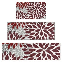 Red Floral and Petal Pattern Kitchen Rugs Sets Of 3,Kitchen Runner Rugs Non Skid Washable,Decorative Kitchen Floor Mats for Kitchen,Sink,Laundry,17"x30"  17"x47"   17"x59"