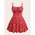 thumbnail image 1 of Red Floral Print Fit & Flare Mini Dress With Spaghetti Straps And Tie Front, 1 of 5