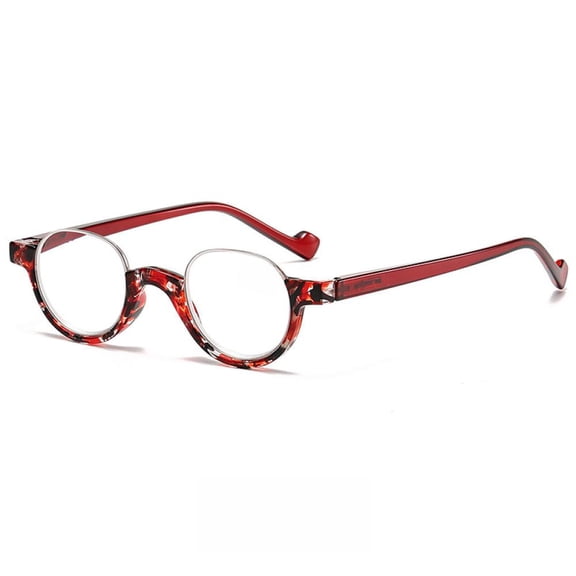 Red Floral Reversal Half Rimless Reading Glasses 1.0, Fashion Round Presbyopia Glasses for Men and Women, HD Half Moon Spring Hinge Readers +1.00