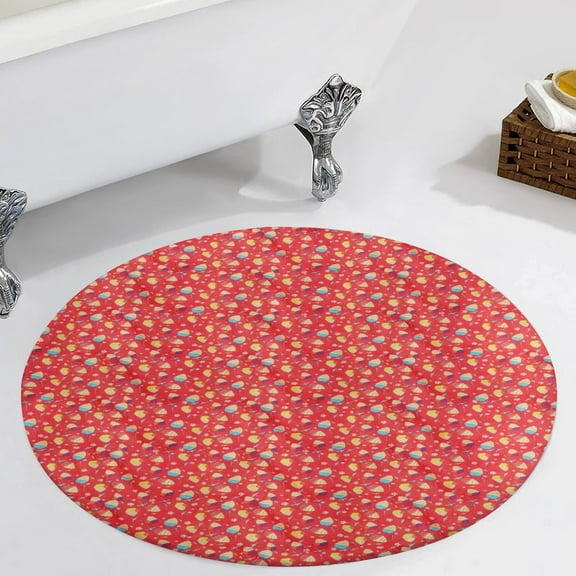 Red Floral Round Carpet Circle Rug Outdoor Patio Area Rug Washable Large Area Rugs Hallway Room Decor Fitness Mats