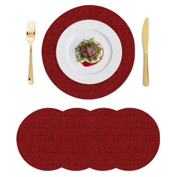Red Floral Round Placemats Set of 4, Braided Polypropylene Place Mats, Country Farmhouse Abstract Flowers Pattern Washable Table Mats for Kitchen Dinner Holiday Wedding Party Coffee Table Decor 15"