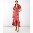 thumbnail image 1 of Red Floral Satin Wrap Midi, 1 of 8
