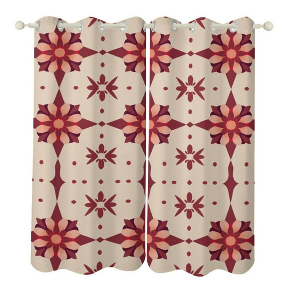 Red Floral Seamless Pattern Beige Background Curtain for Living Room Bedroom Set Design High Quality Polyester Cortinas