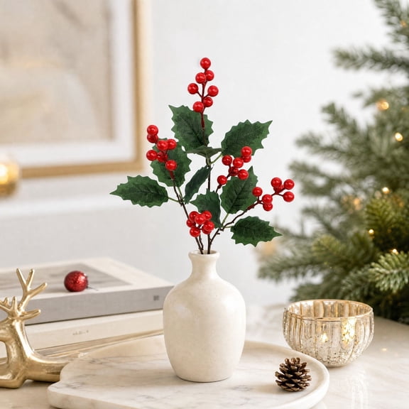 Red Floral Sprays Christmas Berry Picks Festive Home Decor Lifelike Vibrant Blooms and Durable Plastic Build for Wreath Accents Vase Arrangements and Doorway Embellishments
