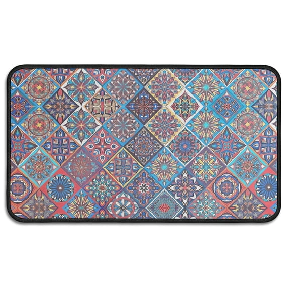 Red Floral Square Pattern Door Rugs,Washable Non Slip Door Mats Indoor,Decorative Door Mats,Entry Mat Indoor for Entrance,Bedroom,Kitchen,Bathroom,30"x17"