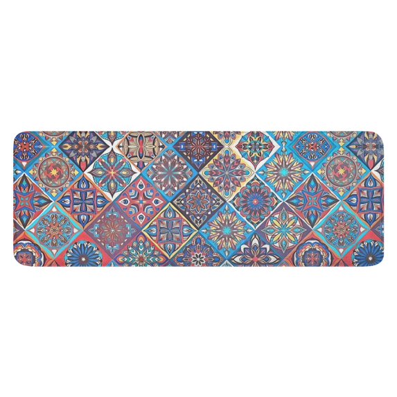 Red Floral Square Pattern Kitchen Rug Mat,Kitchen Runner Rugs Non Skid Washable,Decorative Kitchen Floor Mats for Kitchen,Sink,Laundry,17"x47.2"