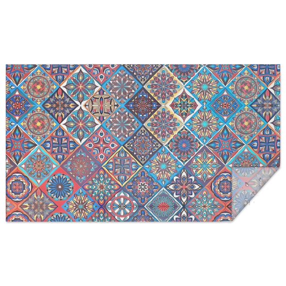 Red Floral Square Pattern Rectangle Tablecloth 60"x102",Waterproof Polyester Rectangle Table Cloth, Wipeable Spillproof Polyester Tablecloth for Dining, Camping, Indoor and Outdoor