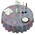thumbnail image 1 of Red Floral Square Pattern Round Tablecloth 60"x60",Wrinkle Wipeable Table Cloth for Kitchen Dining Room Picnic Patio Party, 1 of 6