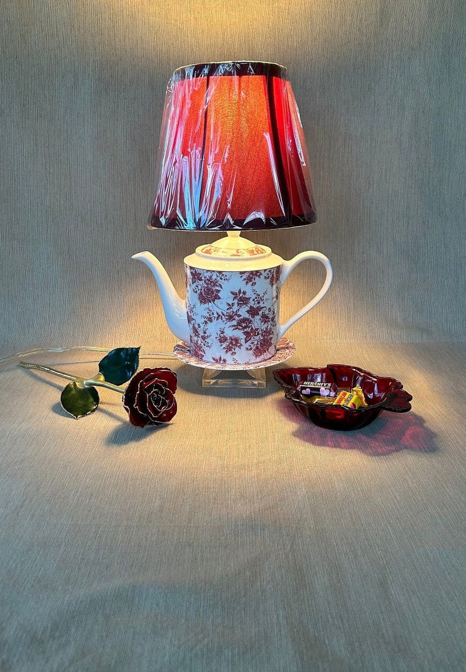Red Floral Stacked Teapot Lamp