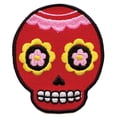 thumbnail image 1 of Red Floral Sugar Skull Iron On Embroidered Patch, 1 of 2