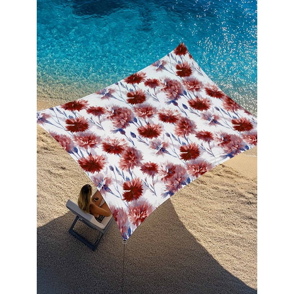 Red Floral Sun Shade Sail 6.5' x 10', Vintage Cornflower Leaf Retro Plant Art Farmhouse Rectangle Outdoor Sunshade Canopy, Waterproof UV Block Patio Covers for Garden Yard Beach