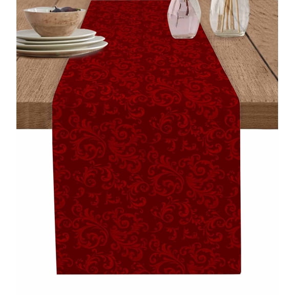 Red Floral Table Runner 36 Inches, Country Farmhouse Abstract Flowers Pattern Bed Runner Dresser Scarves Tabletop for Indoor Outdoor Parties/Ceremony/Banquet, 13"x 36"