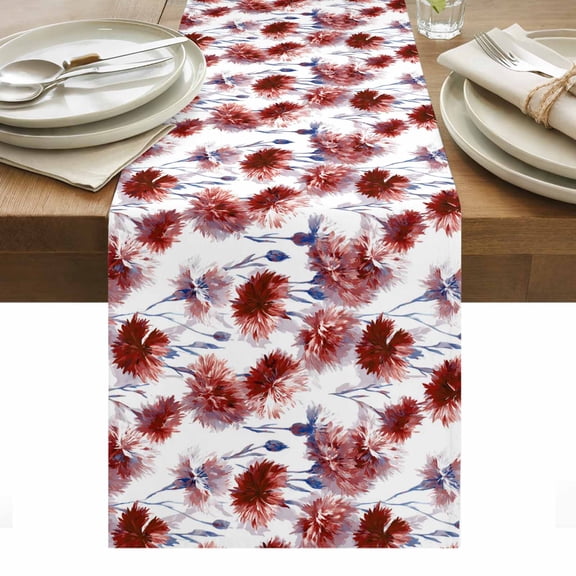 Red Floral Table Runner Vintage Cornflower Leaves Rustic Plants Tablerunners 13 x 36 Inch, Table Decorations Tabletop Scarf for Summer Gathering Holiday Farmhouse Kitchen Dining Decor
