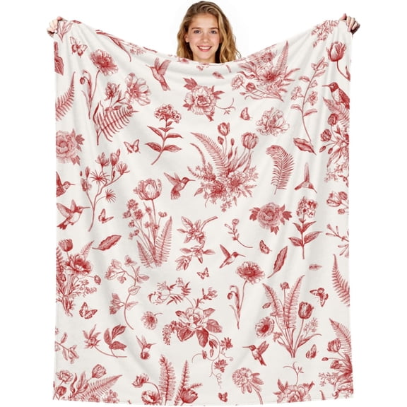 Red Floral Throw Blanket Gift for Women Wife Girlfriend Christmas Valentines Day Birthday Gift Ideas for Her Flower Blanket Toile 50x60 Home Bed Sofa Couch Chair Decor