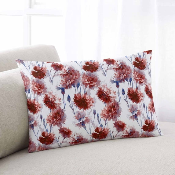 Red Floral Throw Pillow Covers, Vintage Cornflower Leaves Rustic Plants Soft Breathable Pillow Cases with Invisible Zipper for Sleeping, Small Pillowcases for Couch Bed Sofa Chair 16x24 Inches