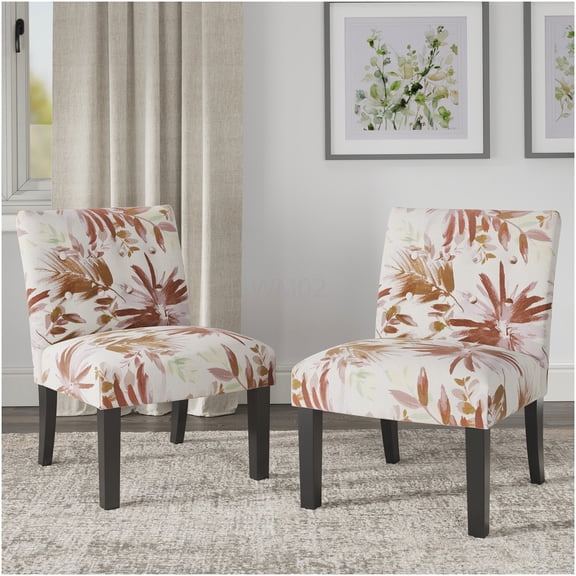 Red Floral Upholstered Accent Chair, Modern Crimson Bloom Pattern Side Chair for Living Room, Bedroom
