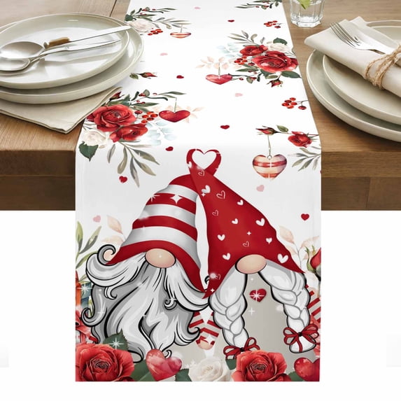 Red Floral Valentine's Day Table Runner - 90 Inch Long, Kitchen Dining Table Runner Dresser Scarves, Gnomes Botanical Gifts Farmhouse Farmhouse Decor for Coffee Tables Wedding Party Banquet