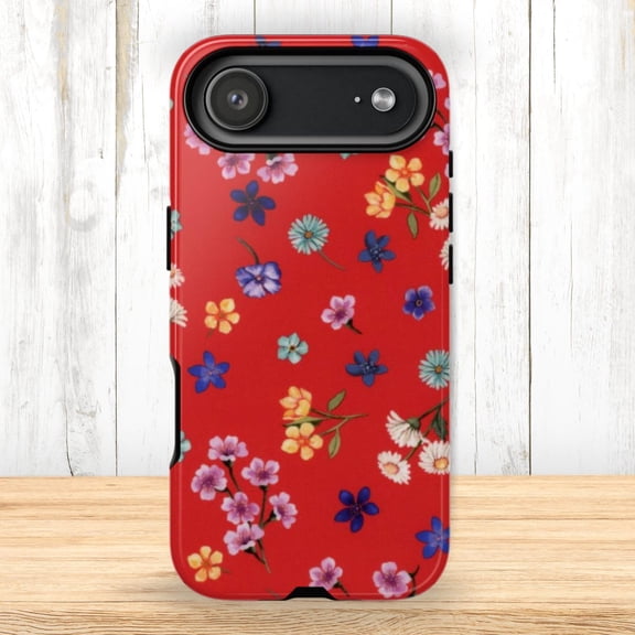 Red Floral Vibrant Spring Flower Design Botanical Phone Case 17 16 15 14 13 12 11 Pro Max