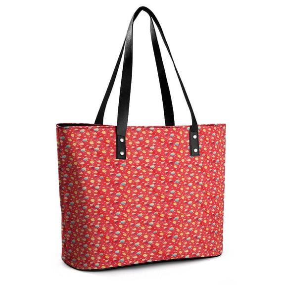 Red Floral Woman Leather Handbags Large Tote Bag Fashion Portable Handbags With Zipper