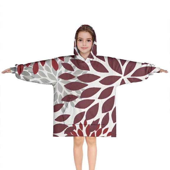 Red Floral and Petal Pattern Blanket Hoodies for Kids 6-13YR Oversize Wearable Blanket Hoodies for Boys Girls Teens