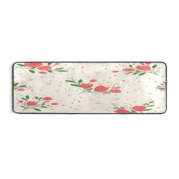 Red Florals Pattern 72x24" Runner Rug, Non-Slip Memory Foam Cushion, Anti-Crease for Hallways and Bedrooms