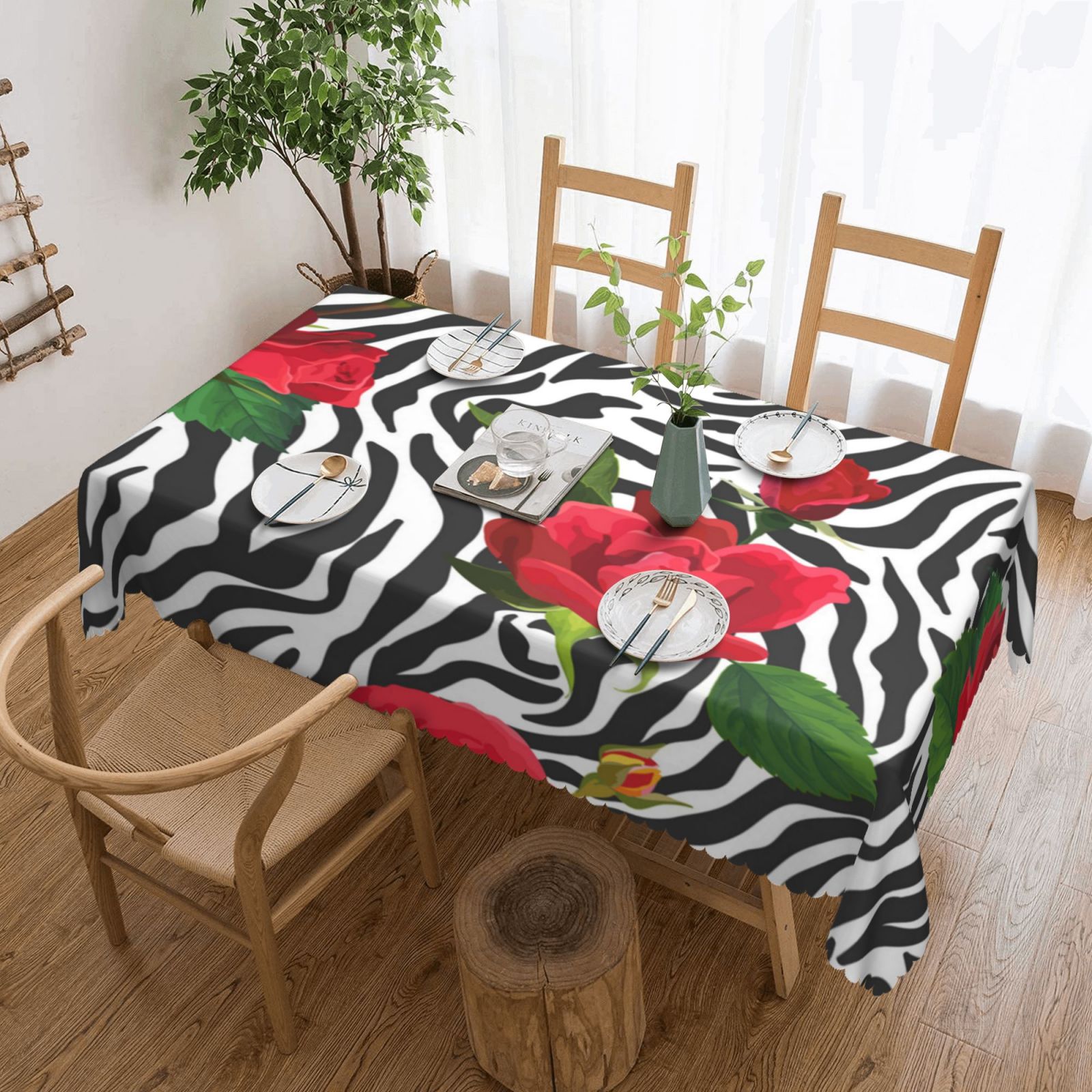 Red Flower Animal Zebra Rectangle Table Cover DustProof Tabletop