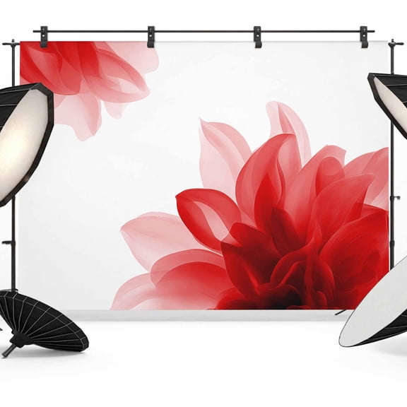 Red Flower Backdrop for Photoshoot,Photography Photo Studio Background Wall Backdrop,Boho Modern Floral Abstract Ombre Leaf White Back Drop Banner Panel for Portraits Wedding Live Streaming 8x6Ft