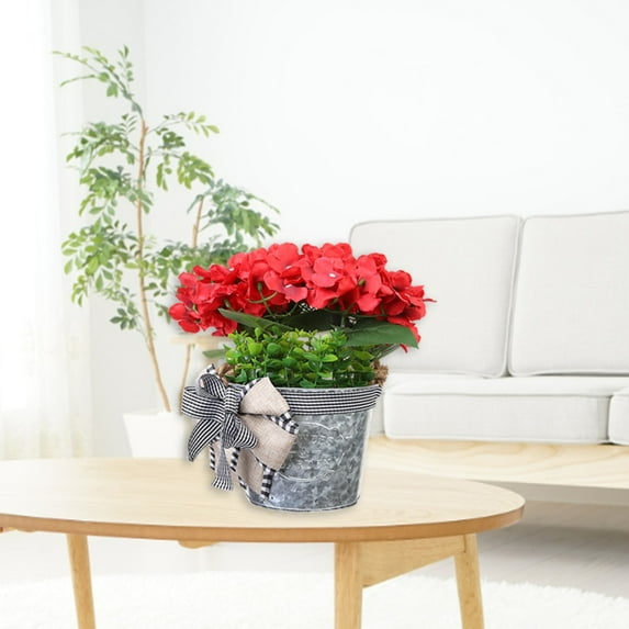 Red Flower with Basket Wall Decor, Rustic Welcome sign Front Door Wreath with Bow, for Home Wall Porch Farmhouse Spring Summer Holiday Decor, Indoor/Outdoor