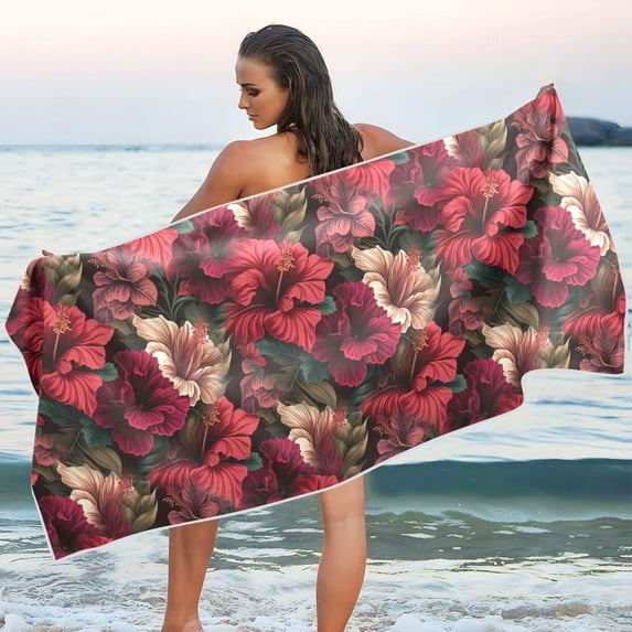 Red Flower Beach Towel Quick Dry Absorbent Bath Towels Sandproof Lightweight Towel for Gym Yoga Sports Swimming- 30x60in Washcloth Gift