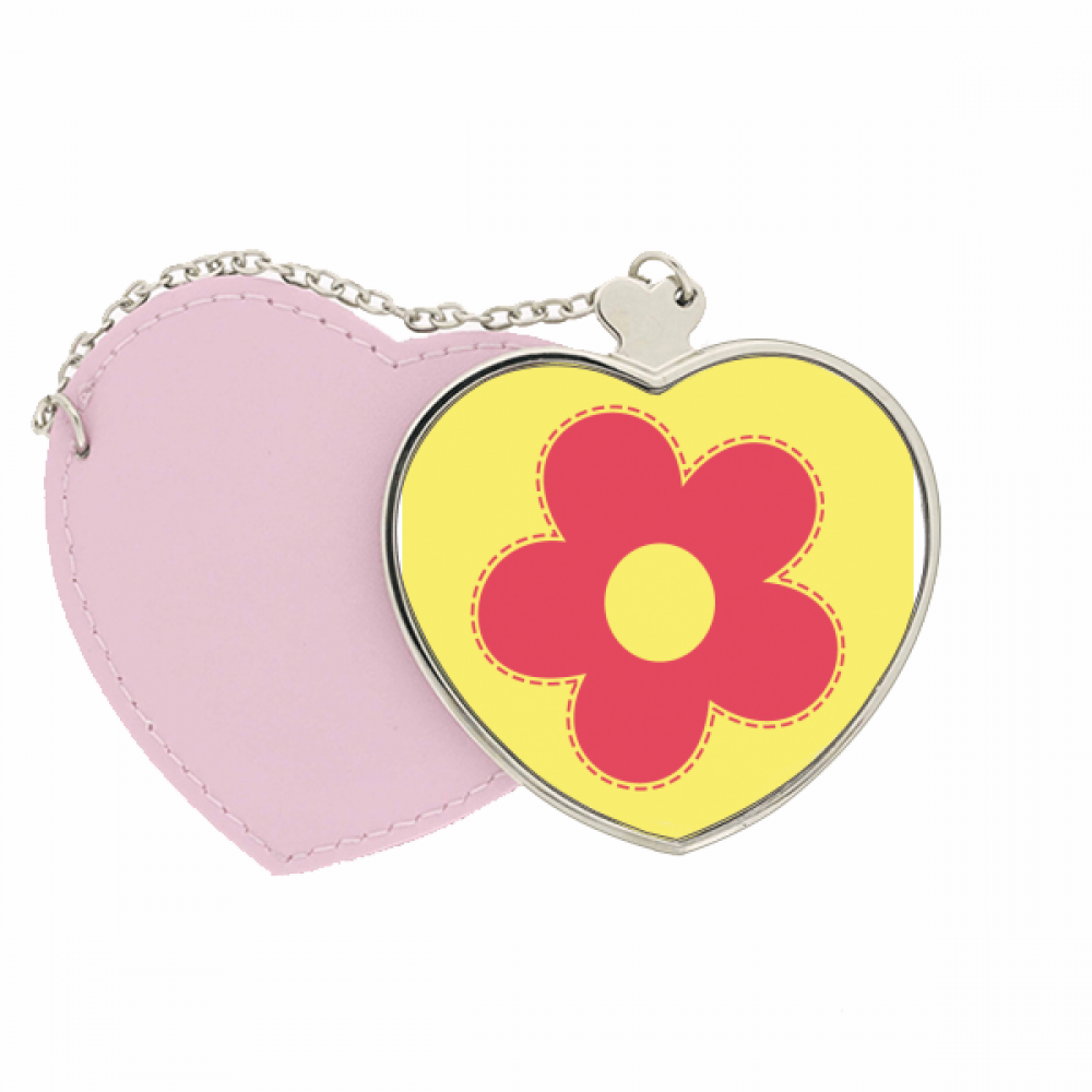 Red Flower Cartoon Art Deco Fashion Mirror Travel Purse Makeup Heart Pink