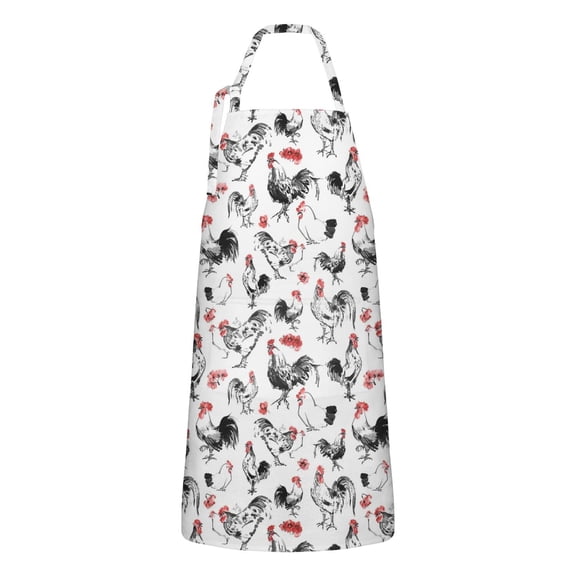 Red Flower Chicken Pattern Apron-Garden Aprons for Women with Pockets-Cotton Linen Waterproof Kitchen Cooking Gardening Aprons Adjustable for Kitchen,Cooking,BBQ and Salon 33x27 Inch
