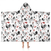Red Flower Chicken Pattern Hooded Bath Towel，50"x30" for Ages 3 To 12 Kids, Quick Dry Lightweight Soft Microfiber Hood Beach Towel Cover Up for Kids