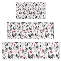 Red Flower Chicken Pattern Kitchen Rugs Sets Of 3,Kitchen Runner Rugs Non Skid Washable,Decorative Kitchen Floor Mats for Kitchen,Sink,Laundry,17"x30"  17"x47"   17"x59"