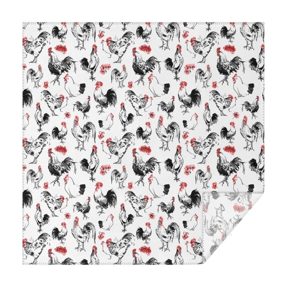 Red Flower Chicken Pattern Square Tablecloth,Waterproof Square Table Cover,Wipeable Spillproof Washable Table Cover for Home Kitchen Party Decor 42"X42"(107x107cm)